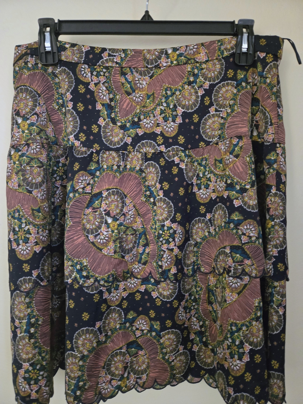 Beautiful Point Sur for J. Crew paisley tiered scalloped hem skirt, US 16